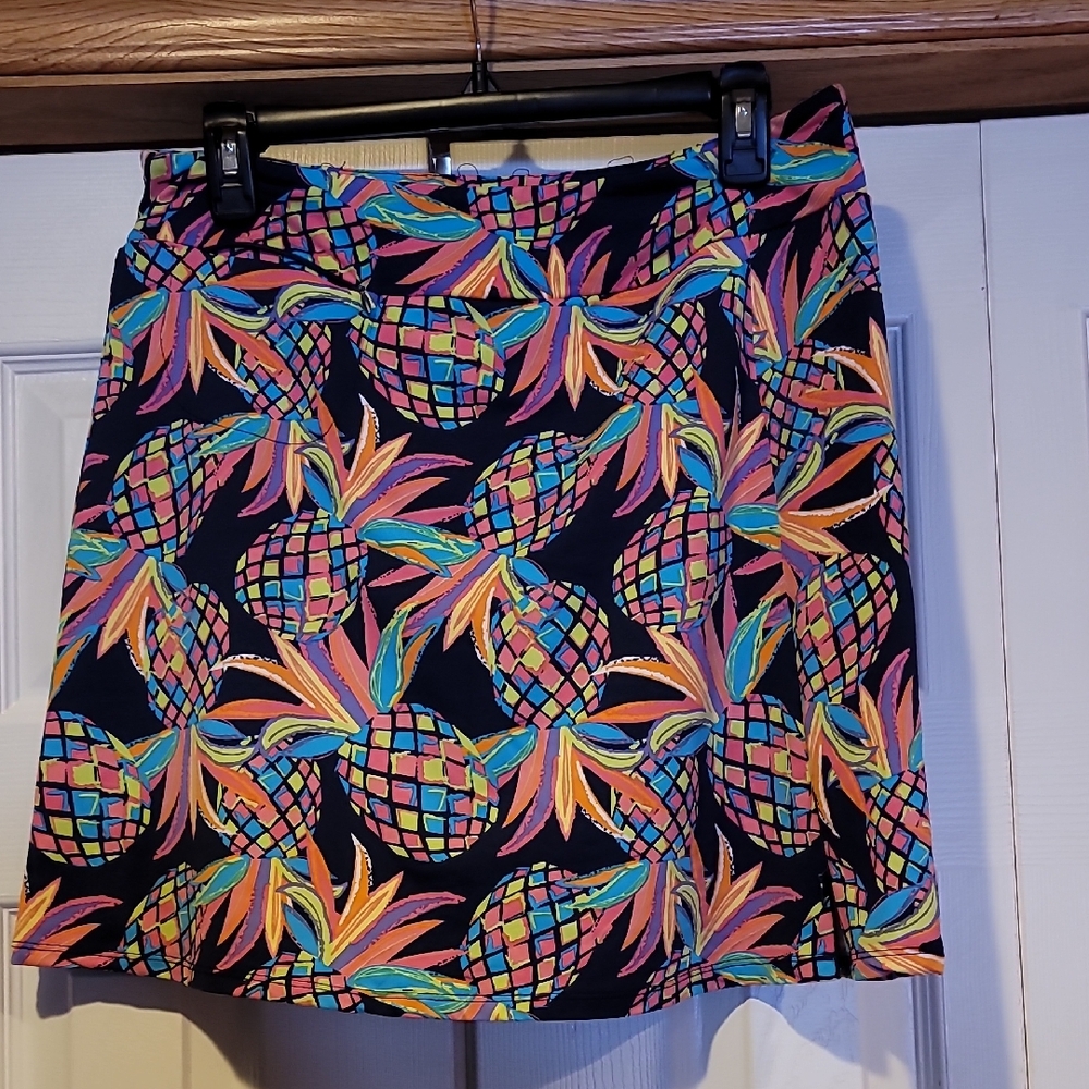 Lulu-B Black Mini Skirt with Vibrant Pineapple Pattern
